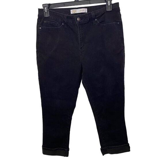 SIGNATURE LEVIS WOMEN MID RISE BLACK CAPRI jeans‎ size 14 - Picture 1 of 4